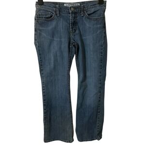 Express Precision Fit Jeans Womens 8 Short Blue Low Rise Stretch Denim Boot Leg